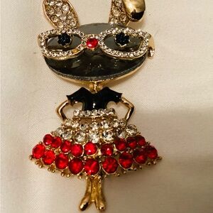 Crystal & Rhinestone Girl Bunny Brooch